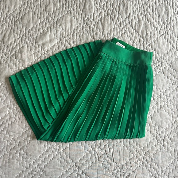 J. Crew Green Pleated Midi Skirt - Picture 1 of 4
